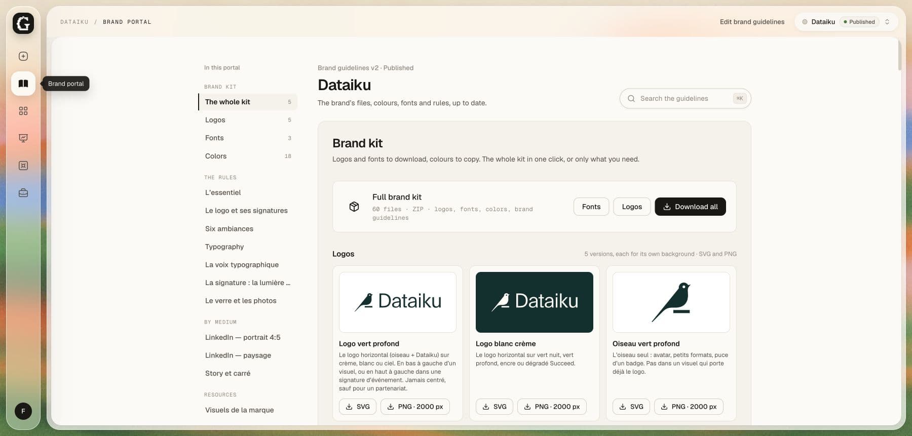Dataiku portal in Graphist: logos, typography and brand resources